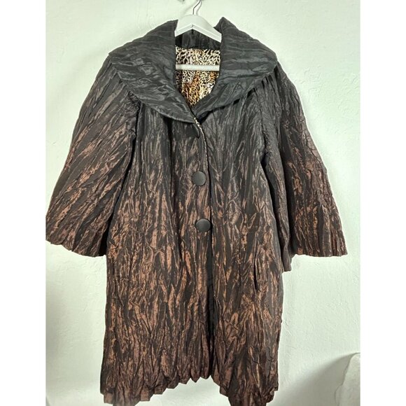 Vintage Lindi Reversible Crinkle Coat Women's Bronze & Leopard Print Jacket